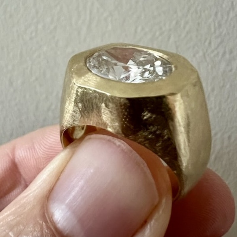 14k Yellow Gold Bezel Set Oval Diamond Ring 3.25ctw