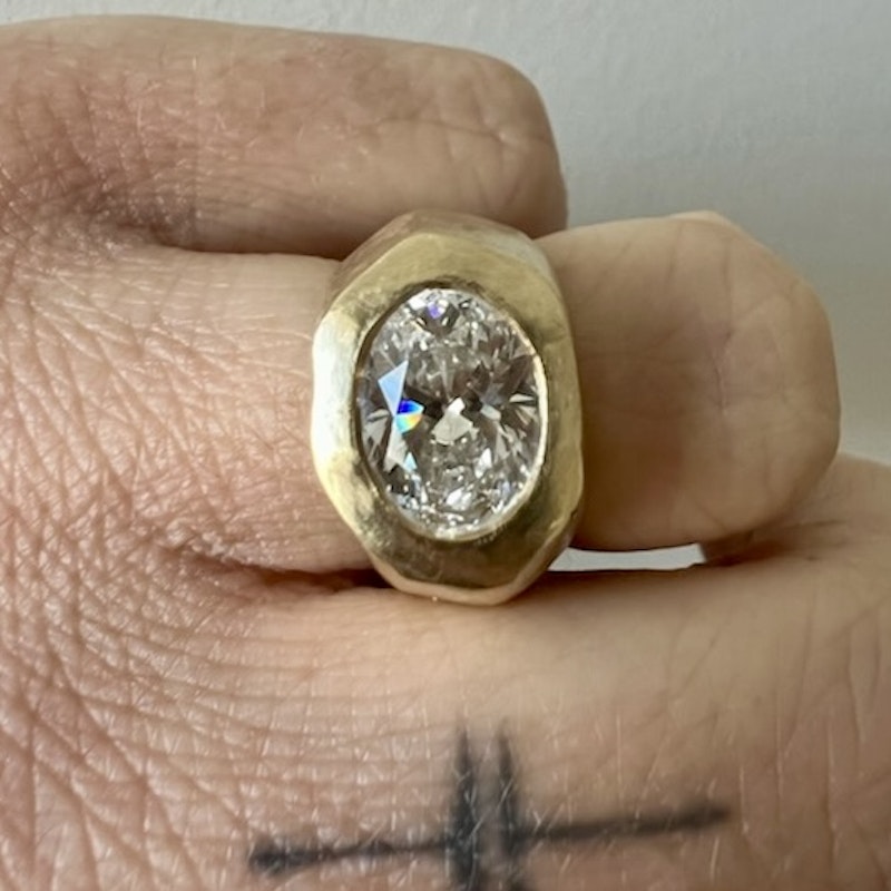 14k Yellow Gold Bezel Set Oval Diamond Ring 3.25ctw