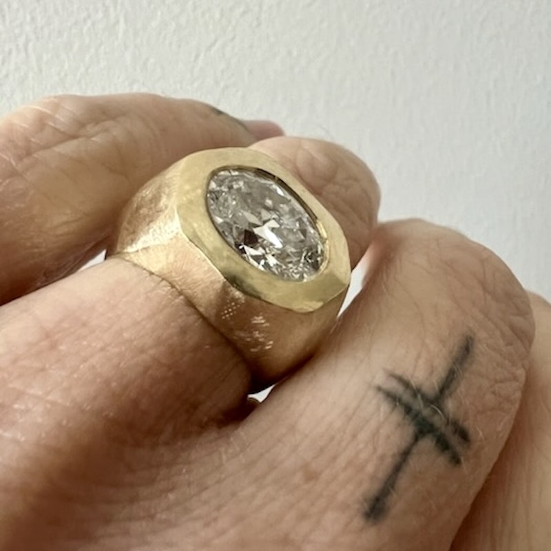 14k Yellow Gold Bezel Set Oval Diamond Ring 3.25ctw