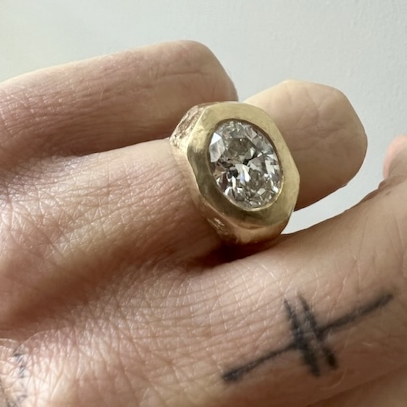 14k Yellow Gold Bezel Set Oval Diamond Ring 3.25ctw