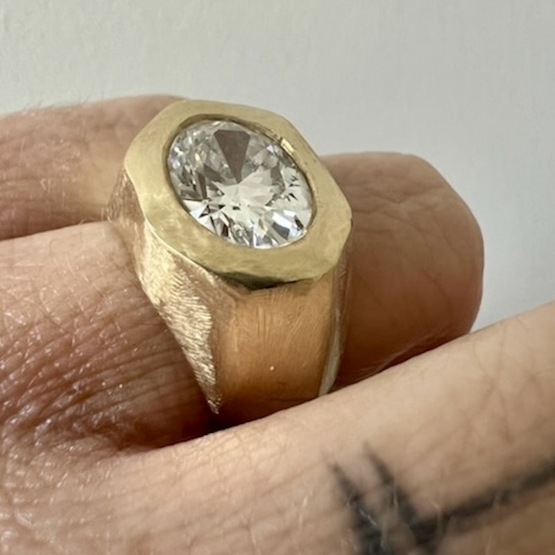 14k Yellow Gold Bezel Set Oval Diamond Ring 3.25ctw