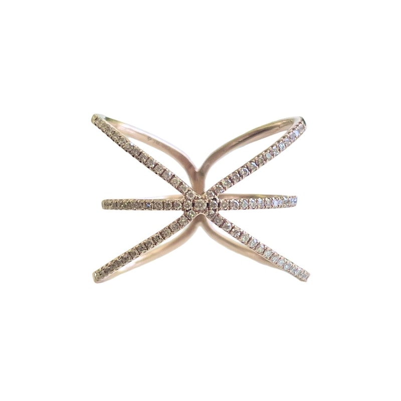 14k Rose Gold Diamond Crossover X Ring