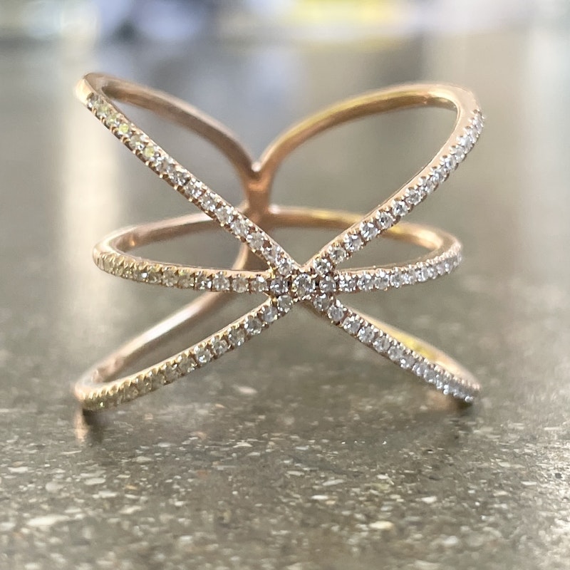 14k Rose Gold Diamond Crossover X Ring