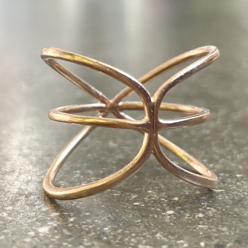14k Rose Gold Diamond Crossover X Ring