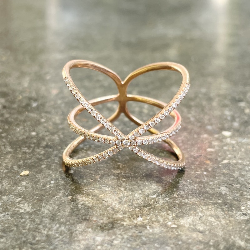 14k Rose Gold Diamond Crossover X Ring