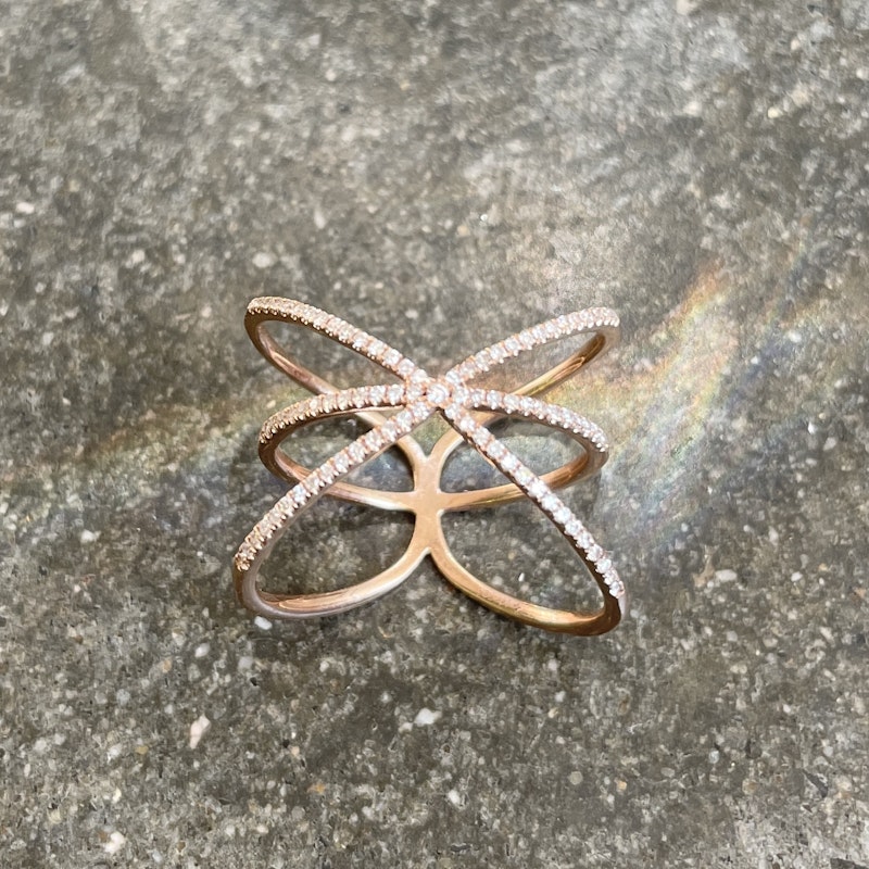 14k Rose Gold Diamond Crossover X Ring