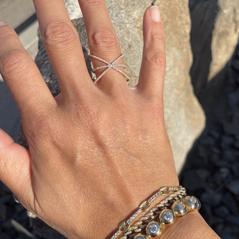 14k Rose Gold Diamond Crossover X Ring