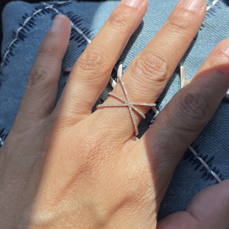 14k Rose Gold Diamond Crossover X Ring
