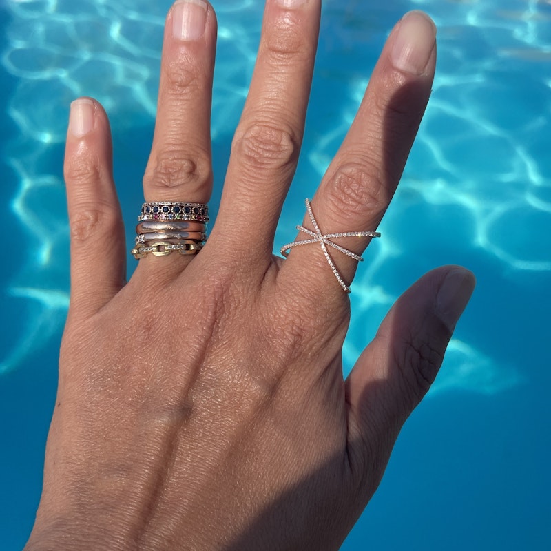 14k Rose Gold Diamond Crossover X Ring