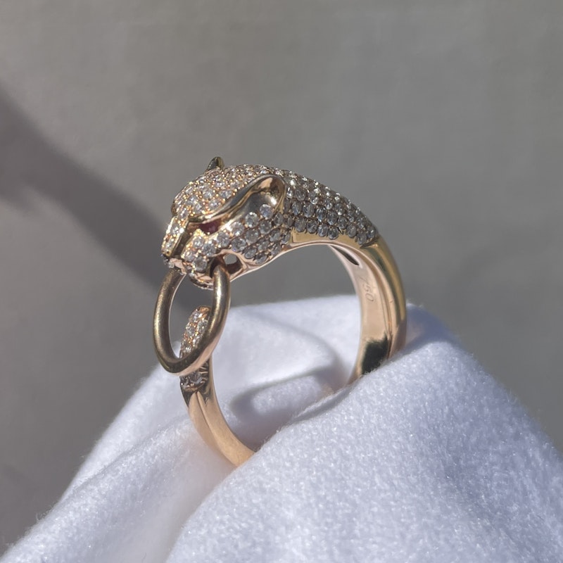 18k Rose Gold Diamond and Ruby Eye Panther Ring