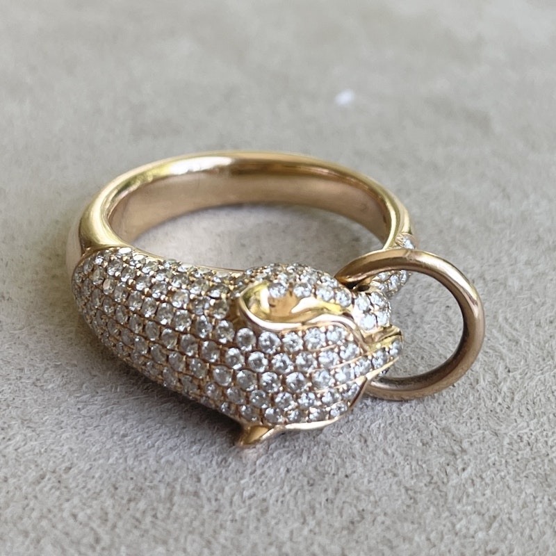 18k Rose Gold Diamond and Ruby Eye Panther Ring
