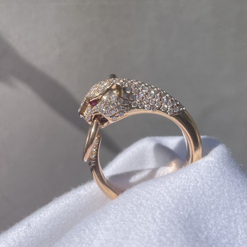 18k Rose Gold Diamond and Ruby Eye Panther Ring