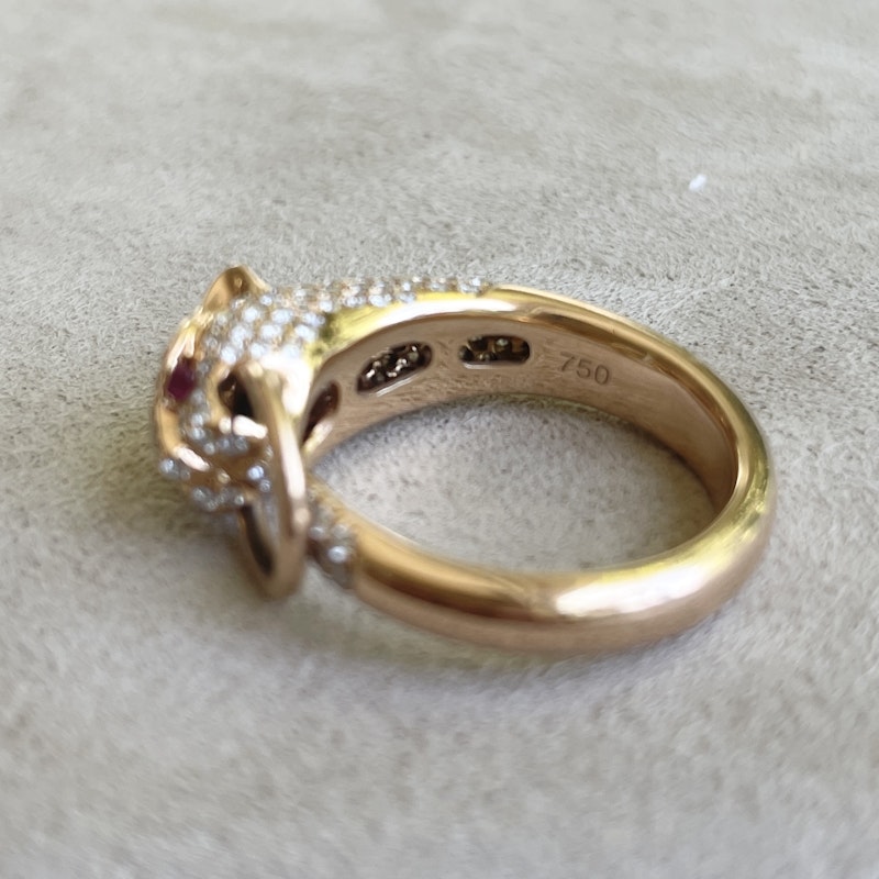18k Rose Gold Diamond and Ruby Eye Panther Ring