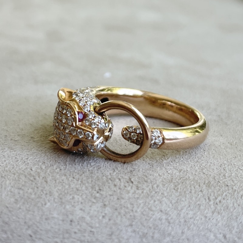 18k Rose Gold Diamond and Ruby Eye Panther Ring