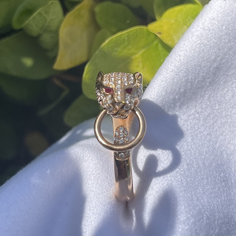 18k Rose Gold Diamond and Ruby Eye Panther Ring