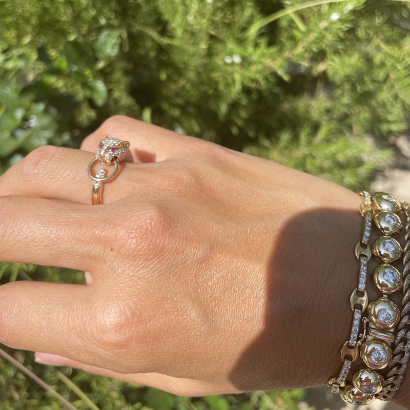 18k Rose Gold Diamond and Ruby Eye Panther Ring