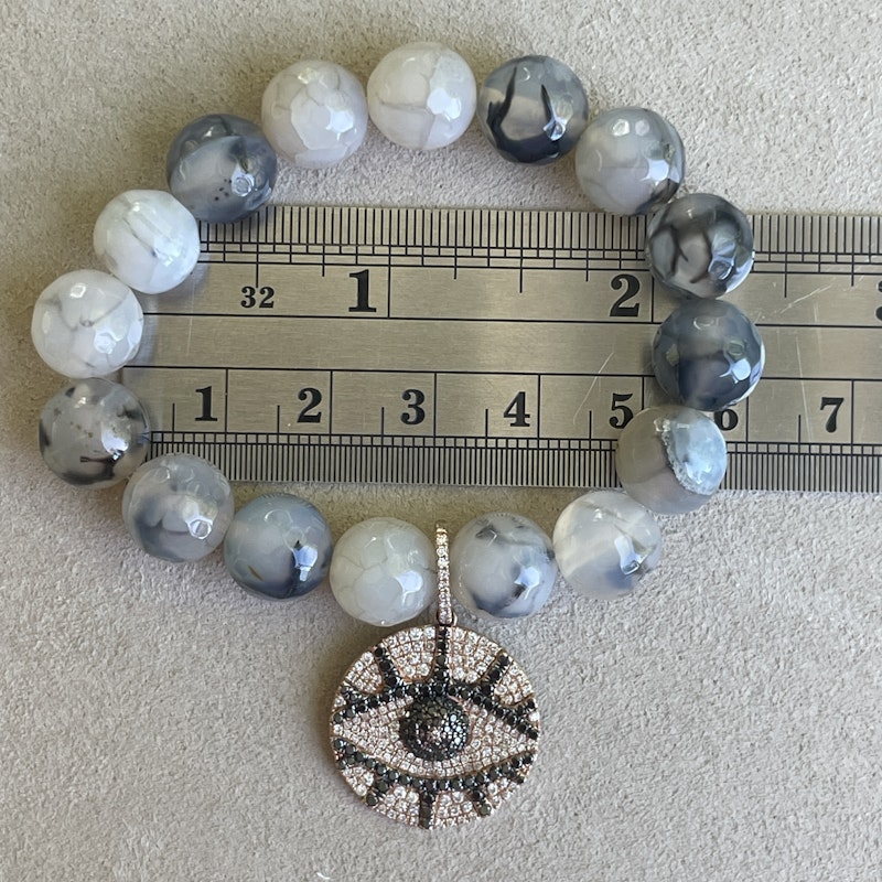 14k Diamond Evil Eye Charm and Beaded Tiger Eye Bracelet