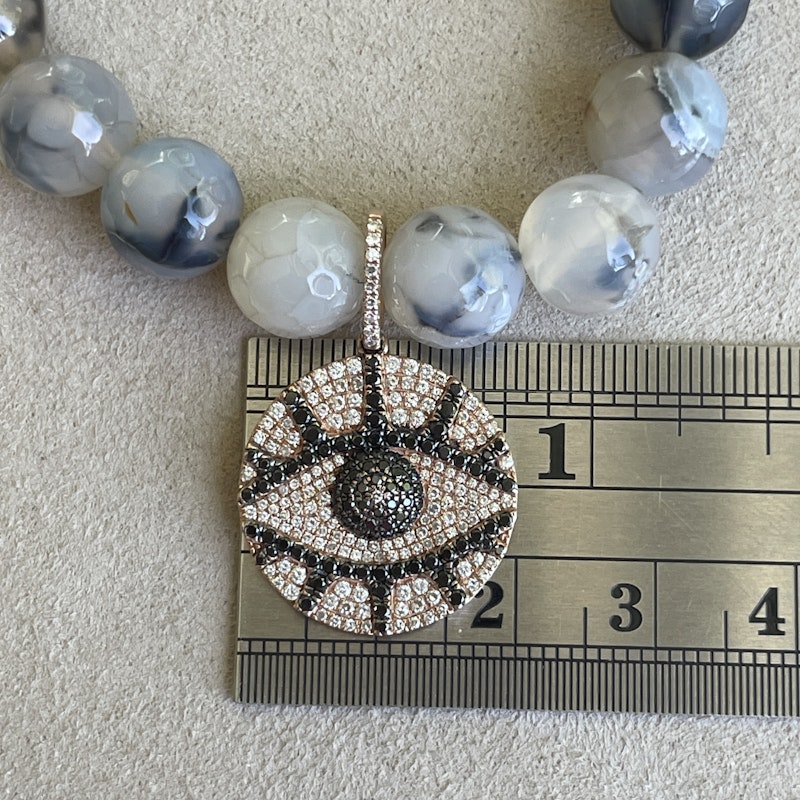 14k Diamond Evil Eye Charm and Beaded Tiger Eye Bracelet