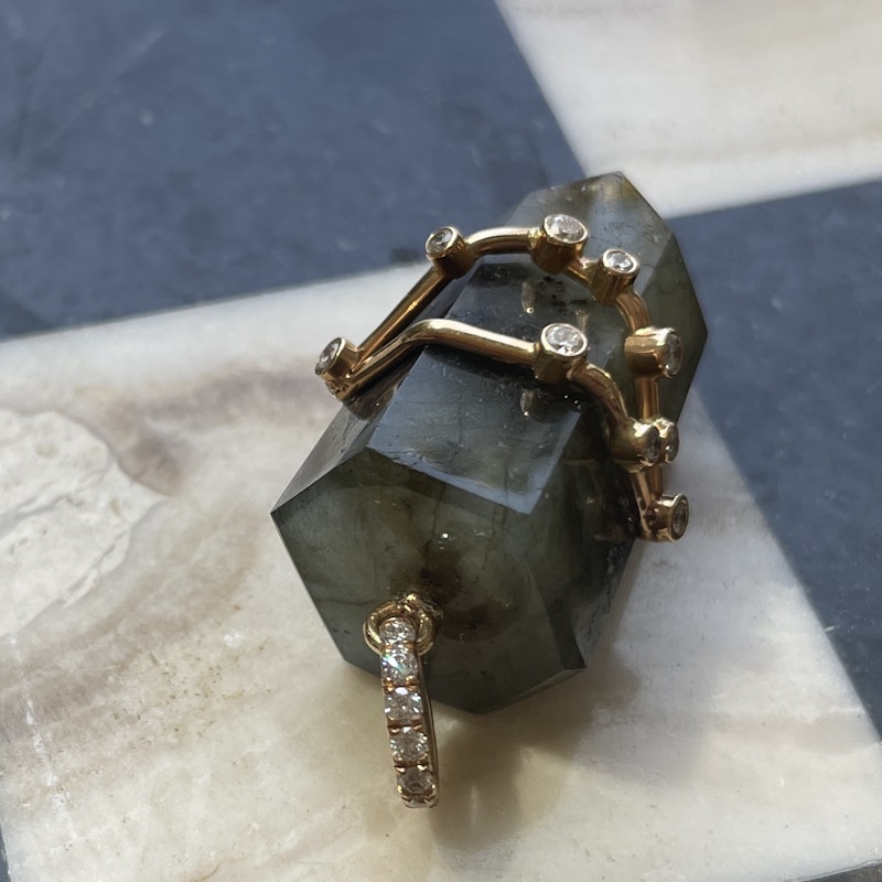 18k Labradorite and Diamond Capricorn Constellation Pendant
