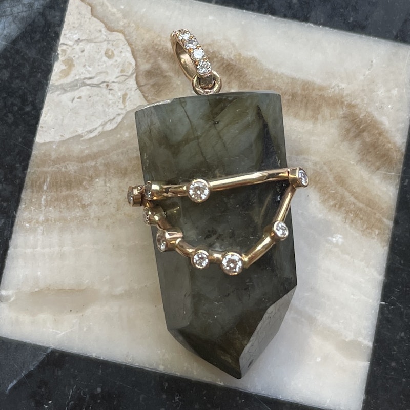 18k Labradorite and Diamond Capricorn Constellation Pendant