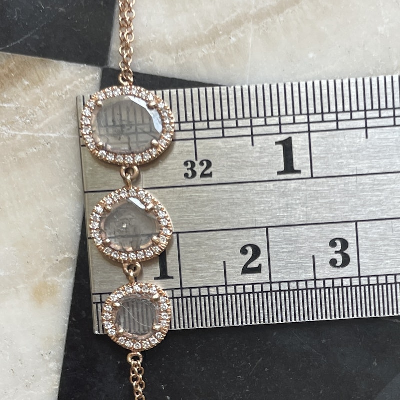 14k Rose Gold Hand Chain with Three Sliced Raw Diamonds