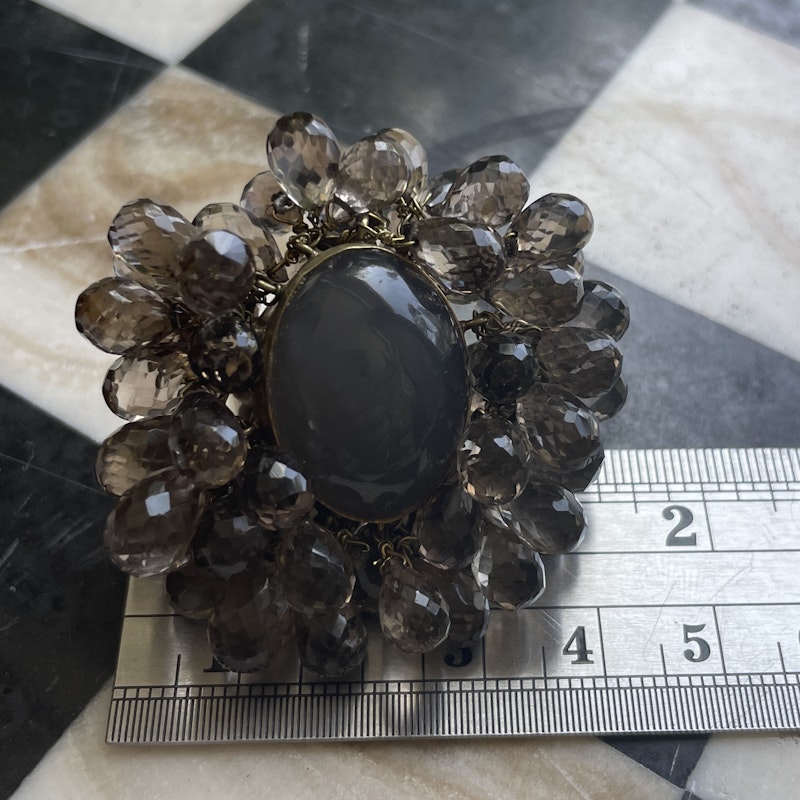Labradorite Cabochon and Smokey Quartz 18k Yellow Gold Shaker Ring