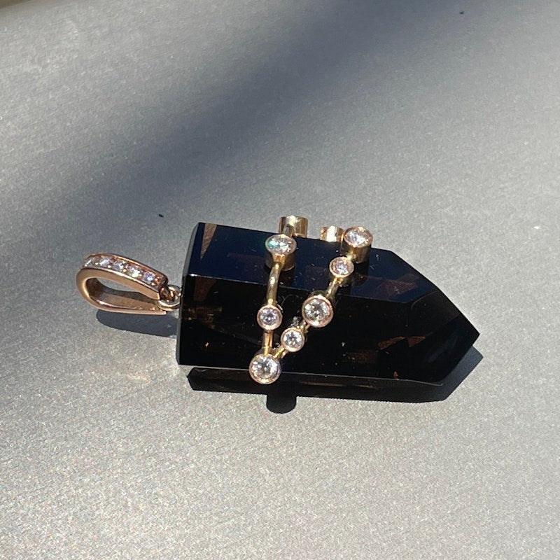 18k Smoky Quartz and Diamond Capricorn Constellation Pendant