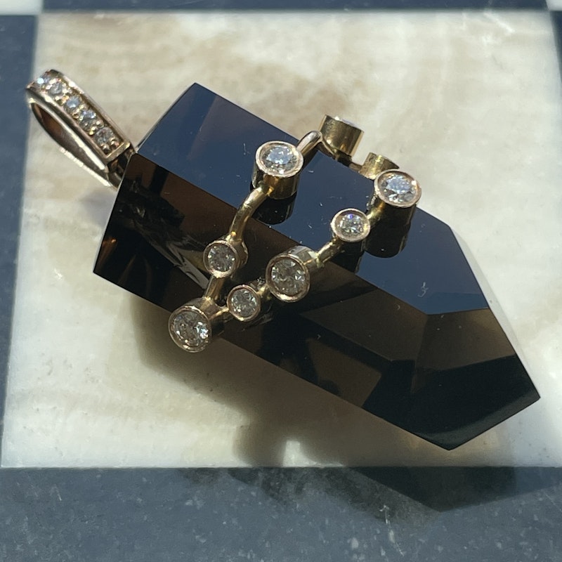 18k Smoky Quartz and Diamond Capricorn Constellation Pendant