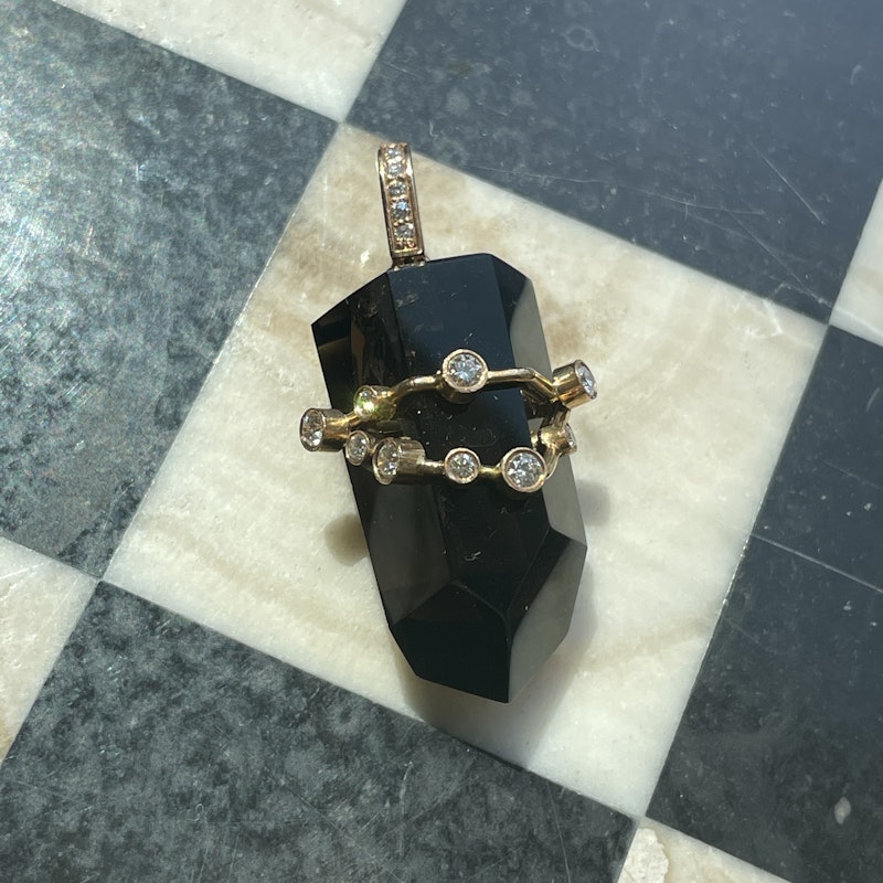 18k Smoky Quartz and Diamond Capricorn Constellation Pendant