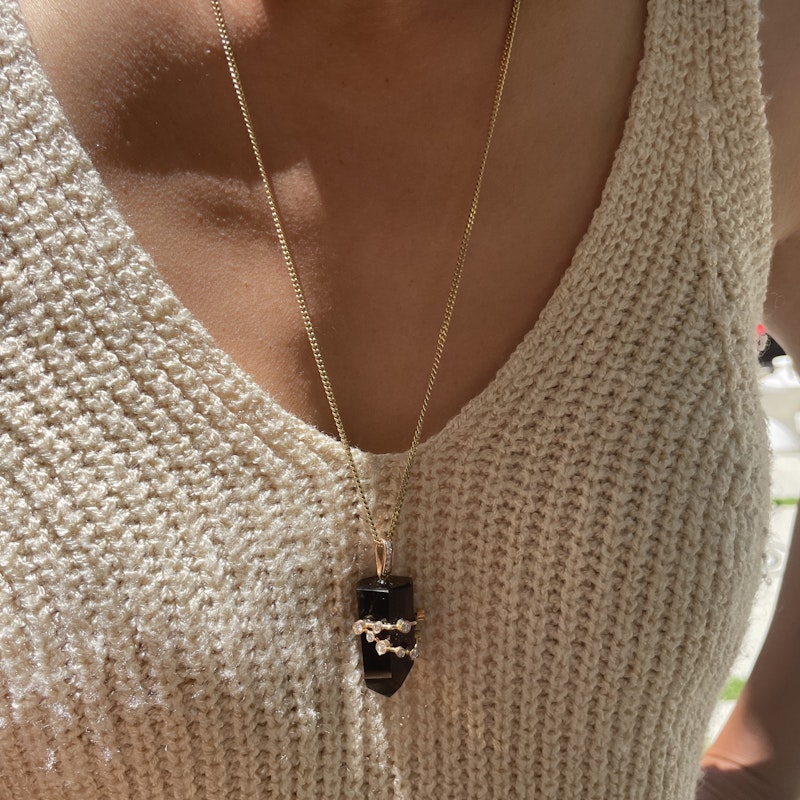 18k Smoky Quartz and Diamond Capricorn Constellation Pendant