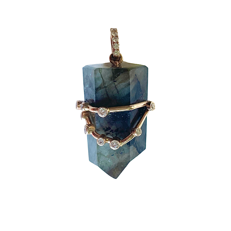 18k Labradorite and Diamond Capricorn Constellation Pendant