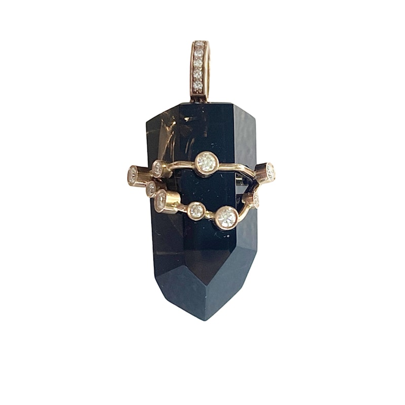 18k Smoky Quartz and Diamond Capricorn Constellation Pendant