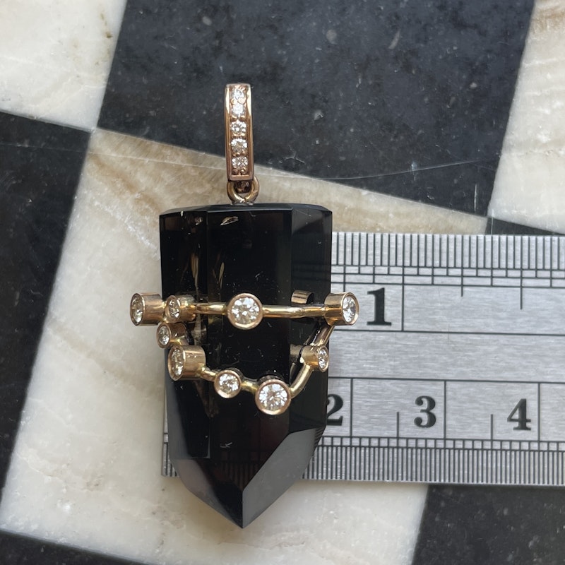 18k Smoky Quartz and Diamond Capricorn Constellation Pendant