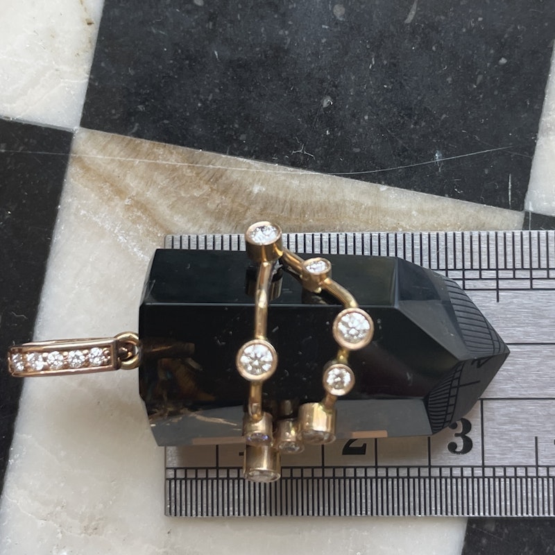 18k Smoky Quartz and Diamond Capricorn Constellation Pendant