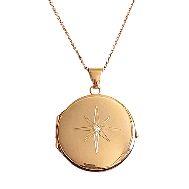 14k Rose Gold Starburst Diamond Locket Pendant Necklace