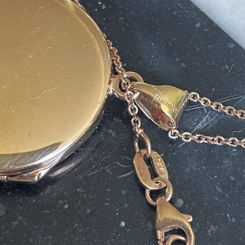 14k Rose Gold Starburst Diamond Locket Pendant Necklace