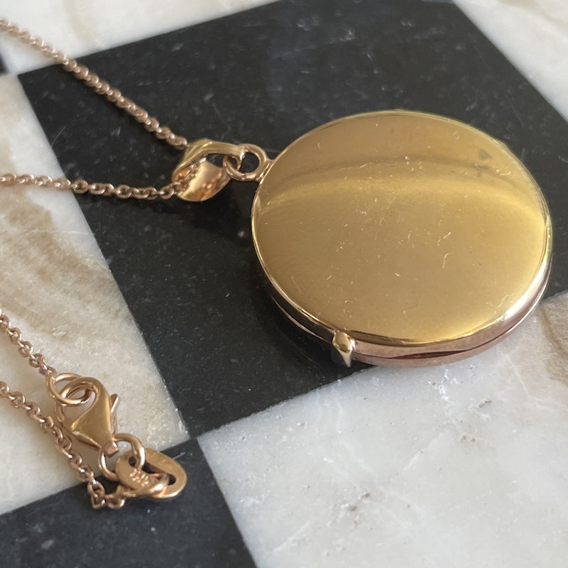14k Rose Gold Starburst Diamond Locket Pendant Necklace