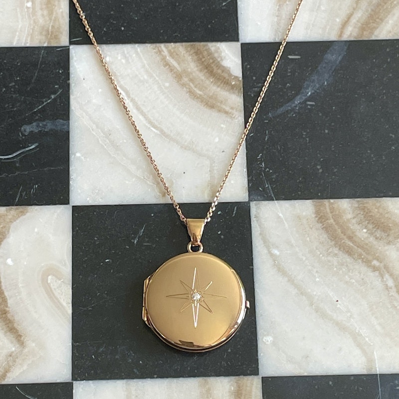 14k Rose Gold Starburst Diamond Locket Pendant Necklace