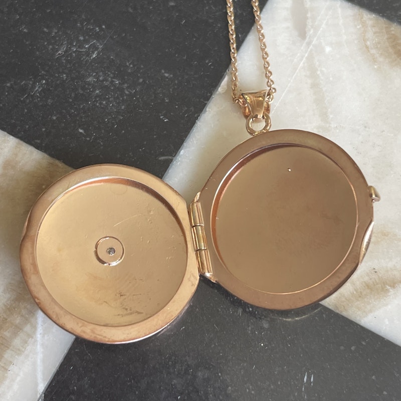 14k Rose Gold Starburst Diamond Locket Pendant Necklace