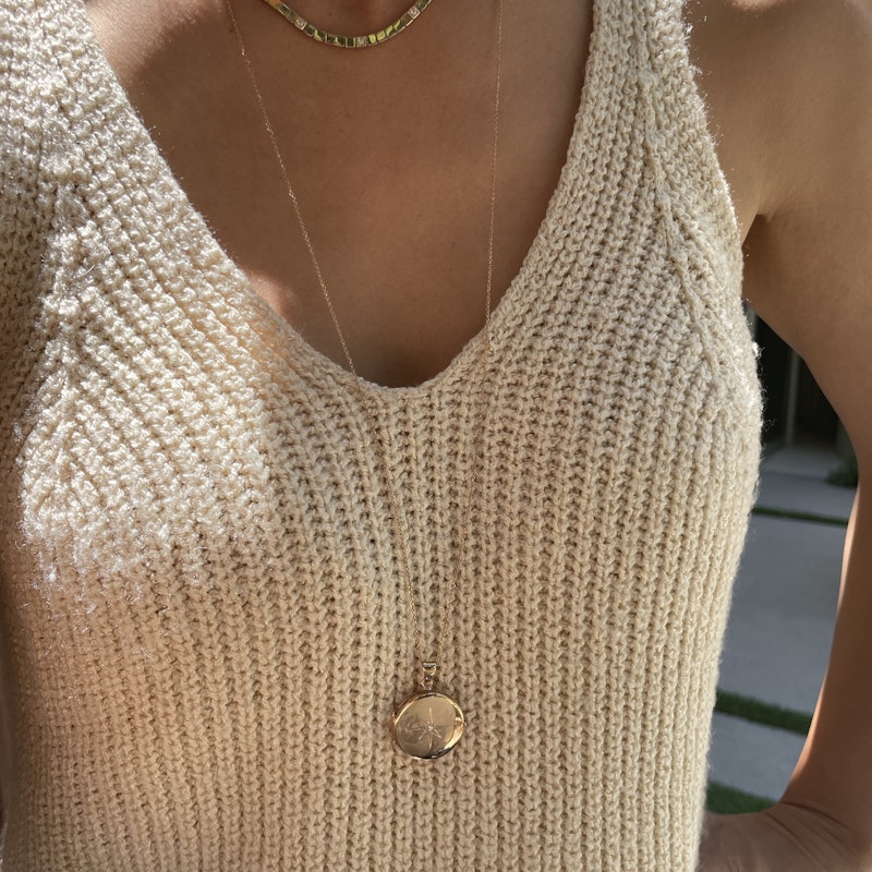 14k Rose Gold Starburst Diamond Locket Pendant Necklace