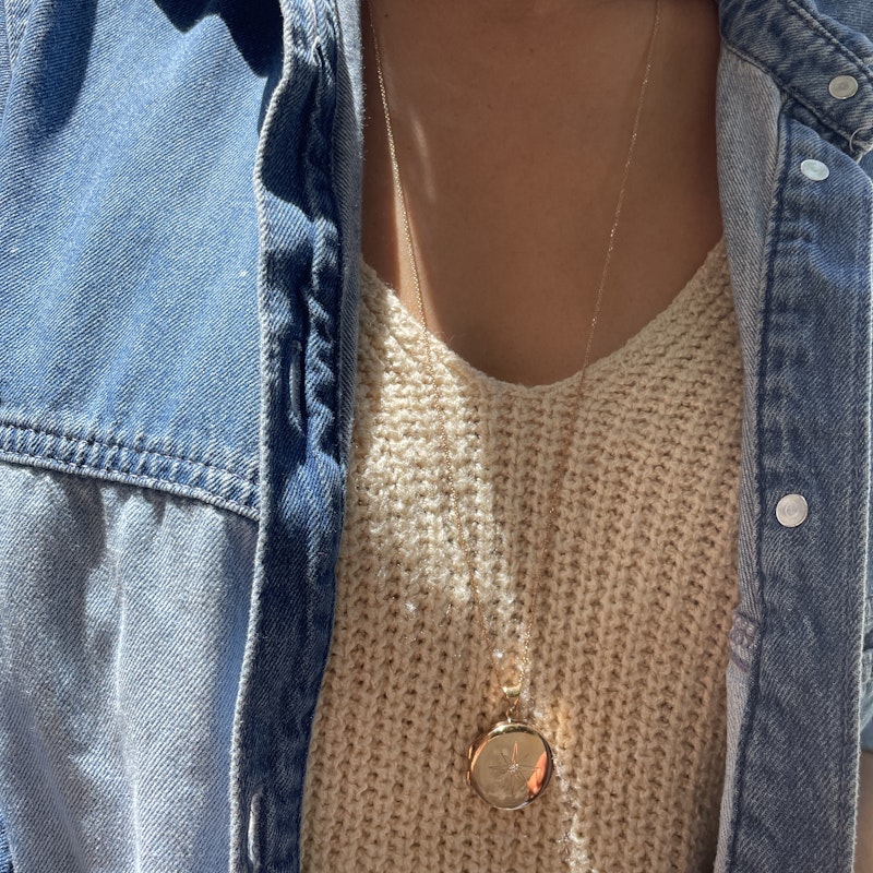 14k Rose Gold Starburst Diamond Locket Pendant Necklace
