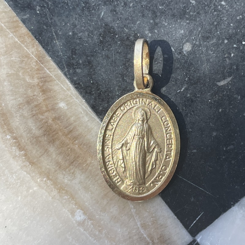 Vintage 14k Yellow Gold Virgin Mary Pendant Charm