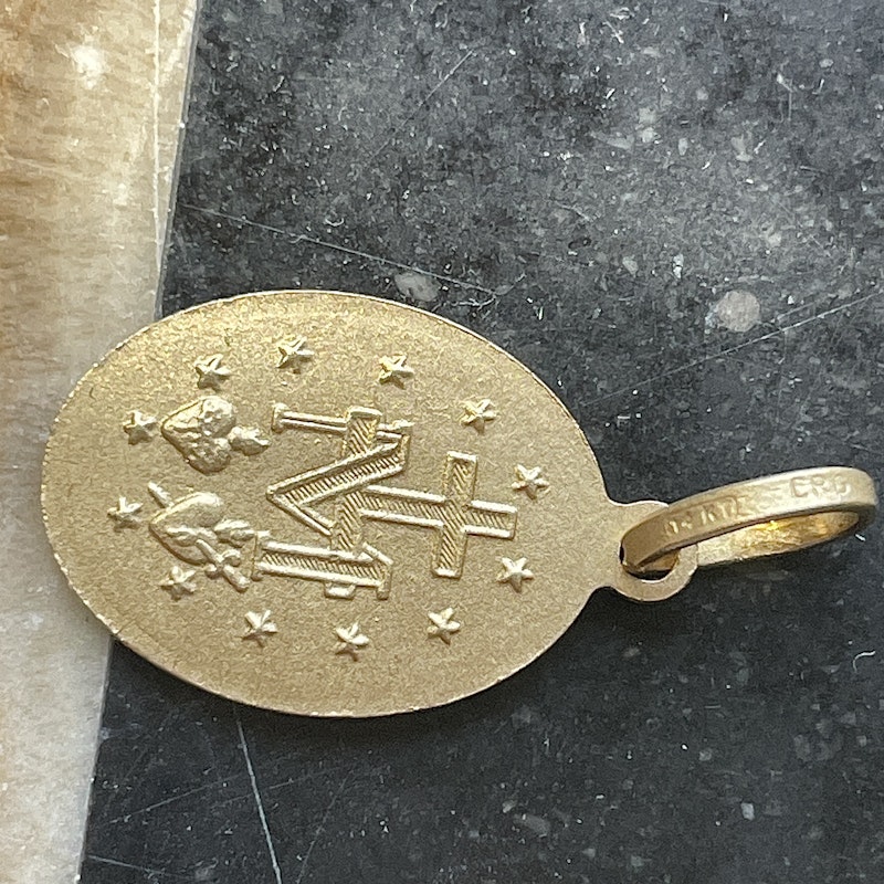 Vintage 14k Yellow Gold Virgin Mary Pendant Charm