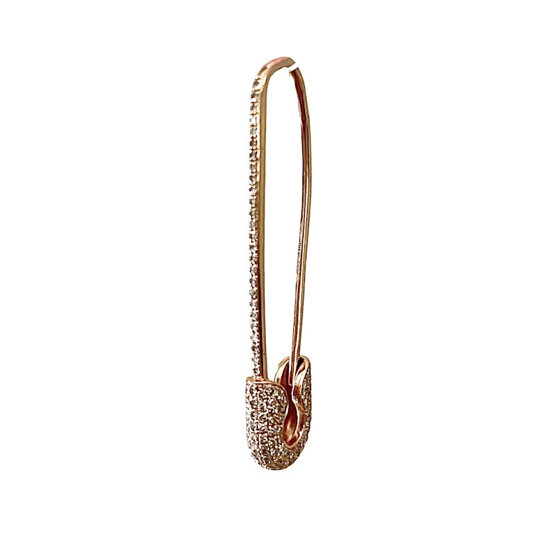 14k Rose Gold and Diamond Safety Pin Earring