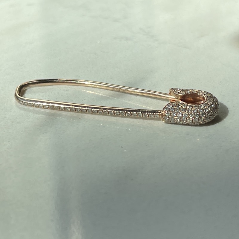 14k Rose Gold and Diamond Safety Pin Earring