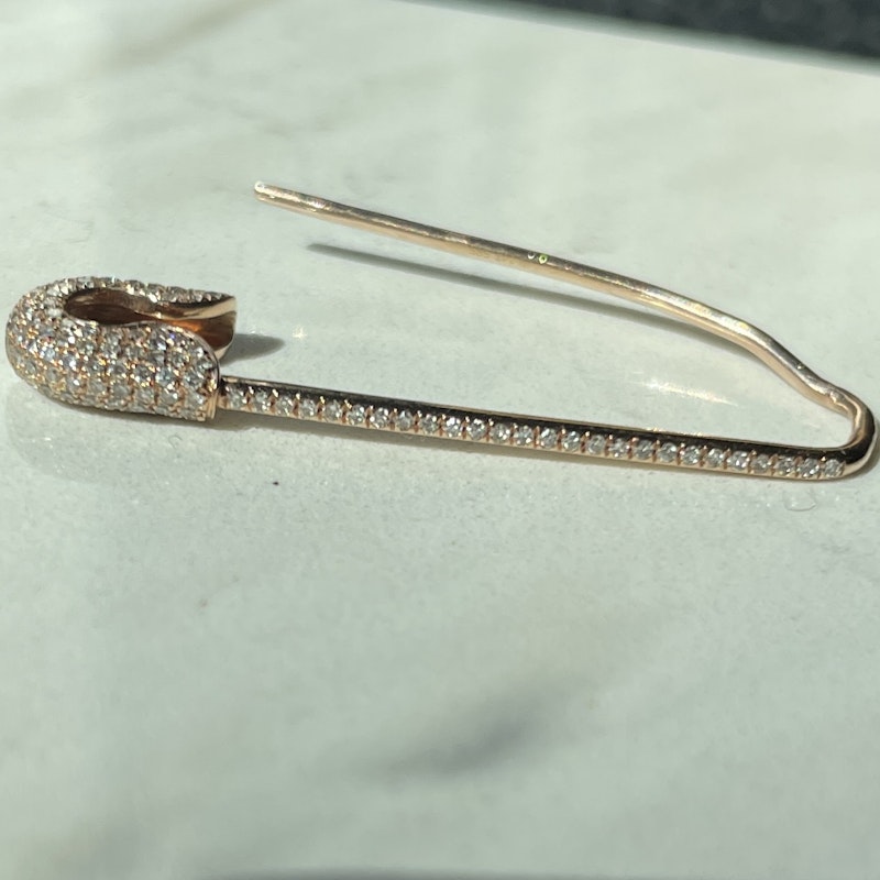 14k Rose Gold and Diamond Safety Pin Earring