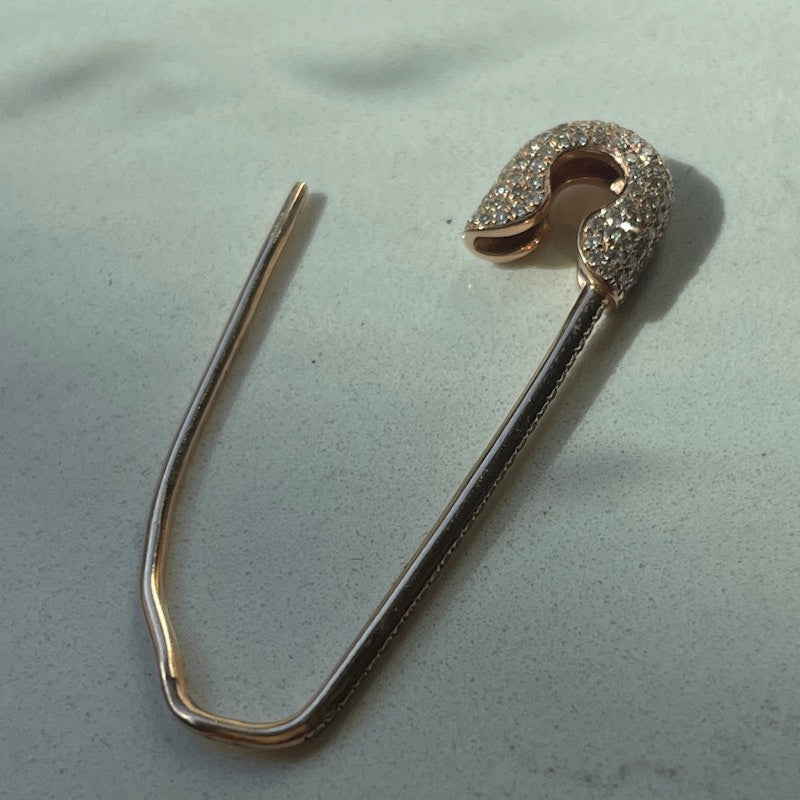 14k Rose Gold and Diamond Safety Pin Earring