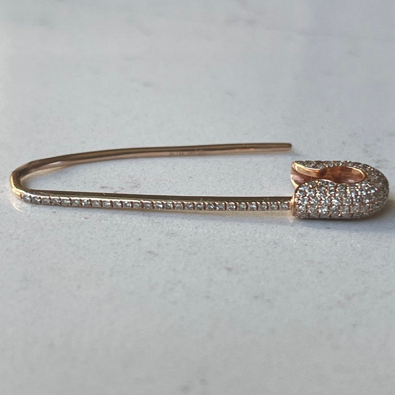 14k Rose Gold and Diamond Safety Pin Earring