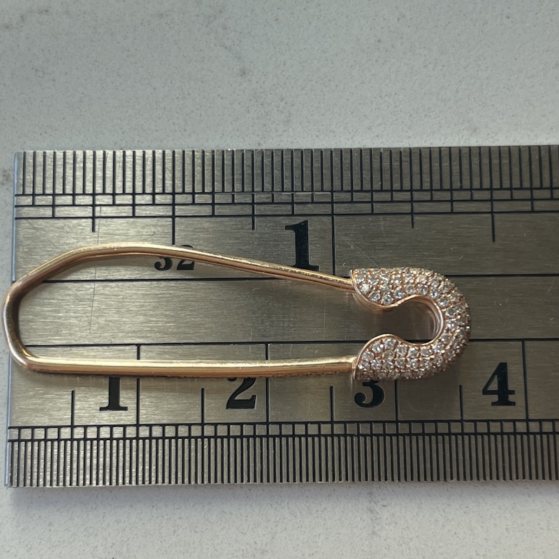 14k Rose Gold and Diamond Safety Pin Earring