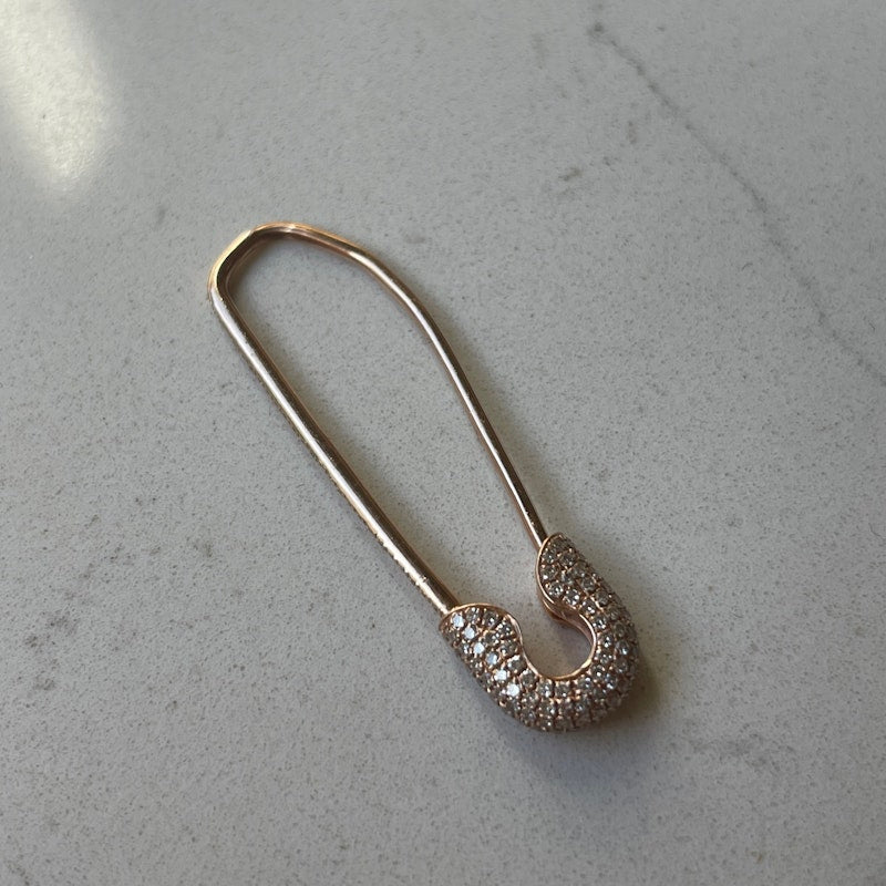 14k Rose Gold and Diamond Safety Pin Earring